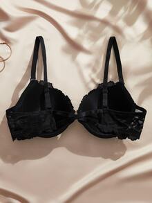 Charlaine 1pc Plus Size Women's Floral Lace Push-Up Bra, Lift And Side-Boob Support, Comfortable Everyday/Casual/Vacation/Commute Base Layer - Black - View 2