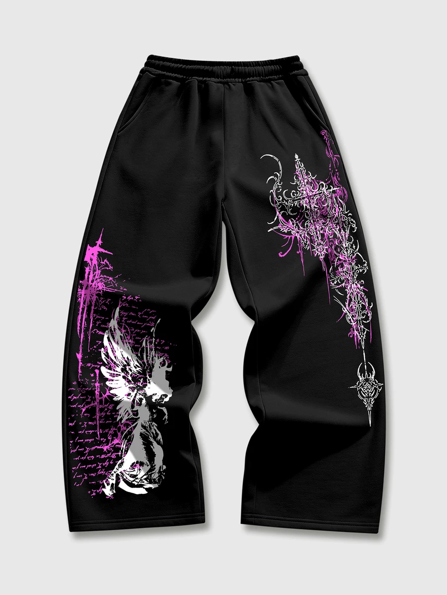 ROMWE MEN Street Life Teen Boy Cross Slogan Print Sweatpants - Black - View 1