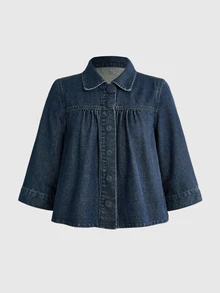 ROMWE Vintage Distressed Y2K Retro Style Women's Denim Jacket And Coat - Blue - View 1
