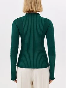KÆRIA Hus 女款素色立領長袖休閒百搭針織衫 - 綠色 - 查看 2