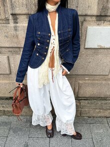 StreetHx Fashion Casual Vintage Street Style Napoleon Button Denim Jacket - Dark Wash - View 6