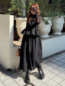 FRIFUL Women's Mesh Patchwork Pleated Casual Party Long Dress Vacation - Black - View 4