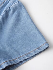 GlowEve 女款方領短袖撞色優雅牛仔洋裝 - 彩色 - 查看 6