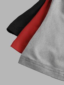 SHEIN EZwear 休閒極簡風黑色、灰色、紅色 3 件組女款圓領修身長版短袖 T 恤套裝，適合夏季 - 彩色 - 查看 6