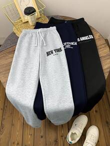 SHEIN 兒童小男孩/小男孩中性 3件組秋冬休閒學院風運動長褲套裝，小男孩秋冬服飾，長褲，柔軟，復古，返校季 - 彩色 - 查看 9