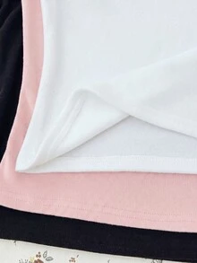 SHEIN 青少年女孩秋冬新款休閒極簡舒適針織抓絨純色方領長袖T恤 3件/套 - 粉色 - 查看 6