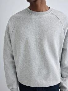 Merionis Men's Solid Color Crew Neck Long Sleeve Casual Versatile Sweatshirt - Light Grey - View 5