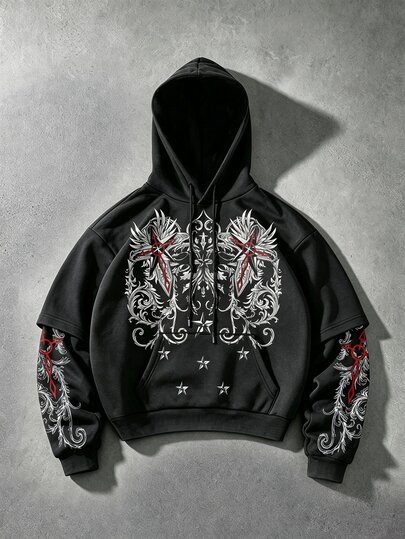 Manfinity EMRG Men's 2 In 1 Patchwork Casual Daily Hoodie Sweatshirt