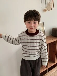 DAZY Baby Boys Round Neck Contrast Color Long Sleeve Autumn/Winter Sweater - Apricot - View 3
