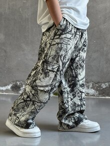 SHEIN 1件男童休閒運動可愛日常舒適街頭風百搭印花直筒長褲，適合外出、上學、日常聚會，春秋夏冬四季皆宜，開學季秋季款 - 彩色 - 查看 6