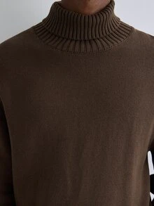 Merionis Men's Solid Color Brown Turtleneck Long Sleeve Casual Versatile Sweater - Coffee Brown - View 6