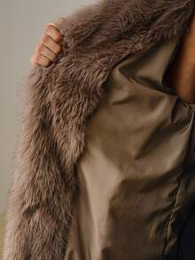 ZEYLAH Faux Fur Oversized Lapel Long Shaggy Coat - Light Grey - View 8