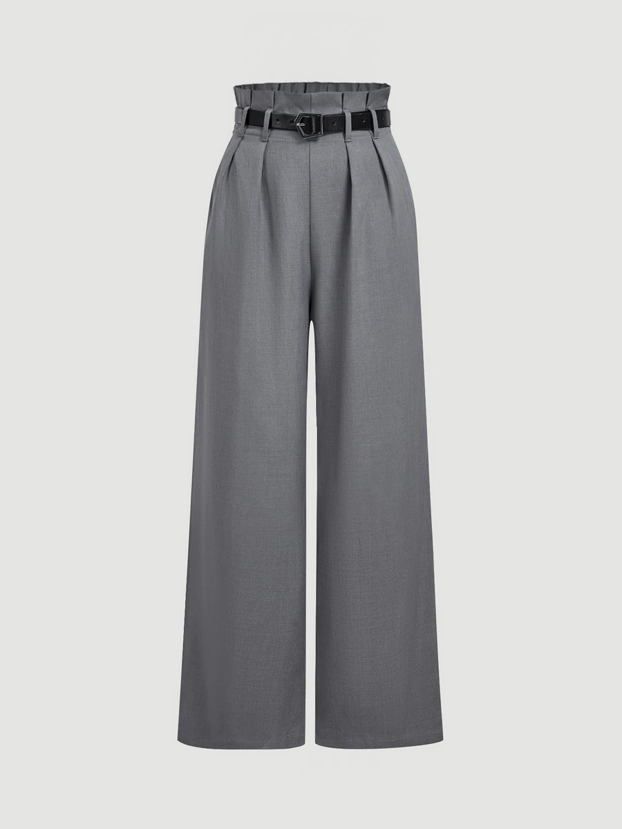 SHEIN MOD Black Belt Loose Wide Leg Suit Pants - Light Grey - View 1