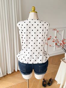Comfortcana Plus Size Polka Dot Print Waist-Cinching Blazer Vest - White - View 2