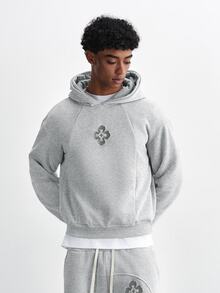 TOKVUE Men's Embroidered Design Long Sleeve Hoodie And Drawstring Waist Sweatpants Set - Grey - View 5