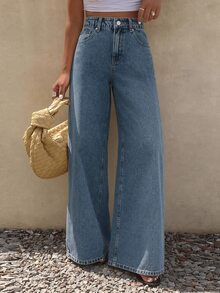 Livesso Tall Women's Loose Straight Leg Vacation Style Jeans - Medium Wash - View 6