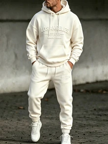 Daypath Men's Letter Embossed Hoodie & Sweatpants 2 Pieces Set - Apricot - View 5