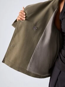 LYSMO Jaket Wanita Gaya Jalanan Berkerah Tinggi dengan Kancing Lengan Panjang - Dark Green - View 8