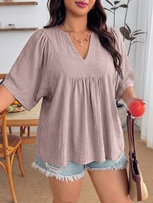Enliva Plus Size Women's Casual Solid Color Top, Loose Crop Top, Suitable For Vacation, Afternoon Tea, Beach Cruise Vacation, City Road Trip Vacation, Bohemian Style Vacation, Music Festival, Beachwear, Easter, Beachwear, Elegant Women's Clothing, Vacation Wear, Concert Outfit, Tropical Vacation Women's Clothing, Vacation Wear, Bohemian Style Clothing - Mauve Purple - View 6