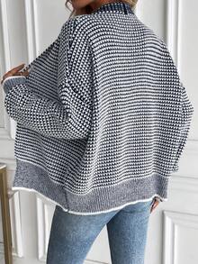 EMERY ROSE Plus Size Women's Autumn/Winter Turn-Down Collar Casual Fashion Versatile Knit Cardigan - Multicolor - View 2