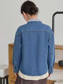 Dazy-Less Women's Light Blue D Patchwork Denim Top Business Casual Streetwear School Fall Everyday - Blue - View 2