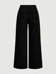 Sweetra Embroidered Casual Women's Jeans - Black - View 2