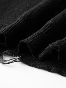 Chillumni Men's Distressed Design Casual Versatile Long Sleeve Sweater - Black - View 7