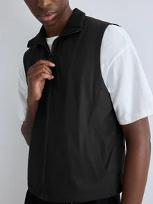 Merionis Men's Solid Color Zipper Front Casual Vest - Black - View 6