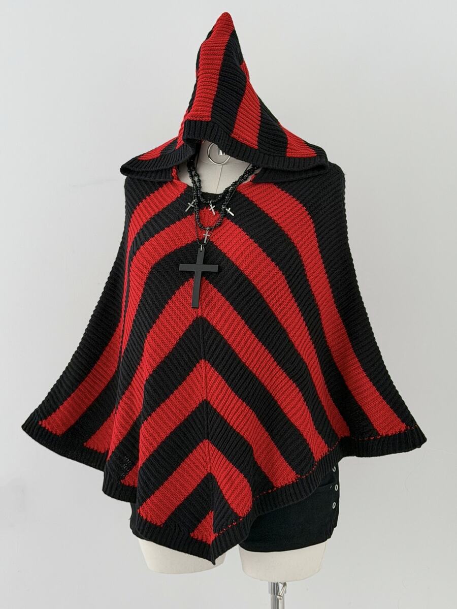 Sunspun Halloween Goth Anti Social Red And Black Cosplay Plus Size Women's Vintage Witch Hat Pullover Cape, Suitable For Festivals Daily Wear Autumn Evening - Multicolor - View 1