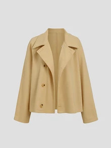 Sweetra Women's Spring Autumn Winter Coffee Camel Wool Blend Elegant Fashion Commuter Lapel Button Belt Tie Short Jacket - Apricot - View 6