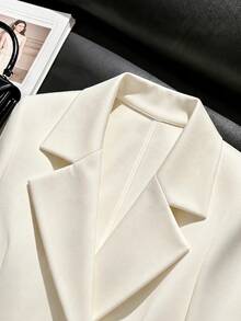 GlowEve French Style Lapel Waist-Cinching Solid Color Slim Fit Flattering Commute Interview Versatile Short Jacket - Apricot - View 3