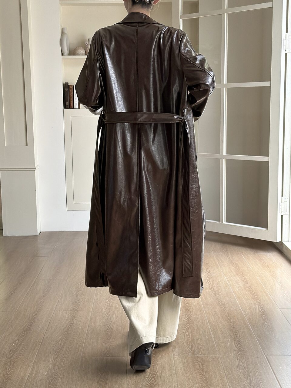 Women's Solid Color PU Leather Long Sleeve Casual Streetwear Regular Fit Jacket Autumn Everyday Dark Brown
