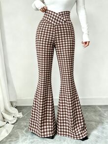 Elenzga Casual Commute Holiday Festival Asymmetrical Waist Slimming Solid Color Flare Pants - Multicolor - View 3