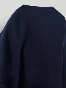 Shapeblank Plus Size Women Solid Color Contrast Lace V-Neck Long Sleeve Fashion Blouse - Blue - View 6
