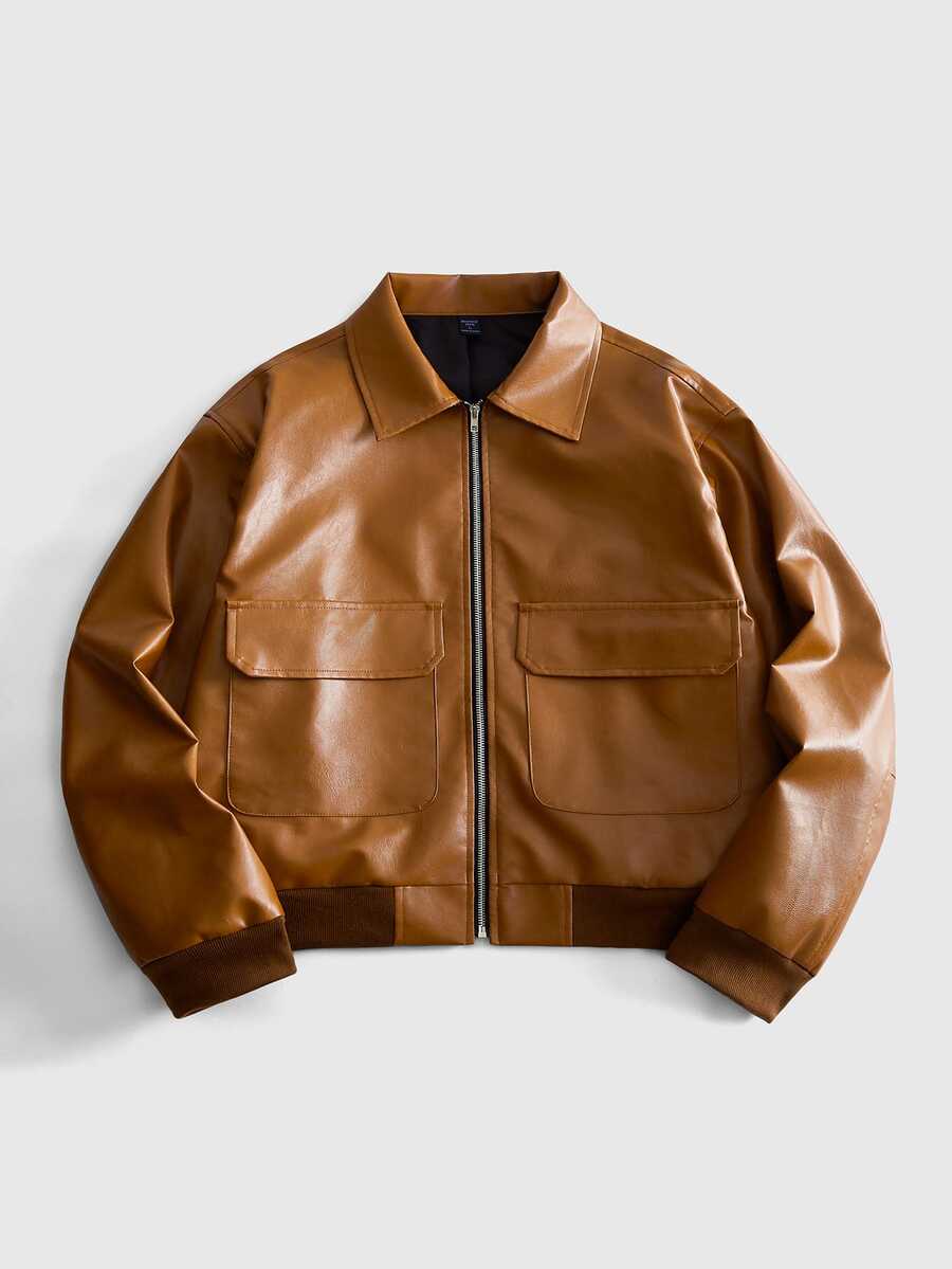 ROMWE MEN Street Life Men's Autumn Casual Vintage Commuter Jacket - Brown - View 1
