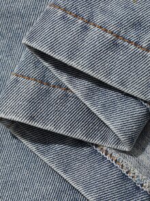 FRIFUL Women's Long Sleeve Zipper Front Casual Napoleon Denim Jacket - Blue - View 10
