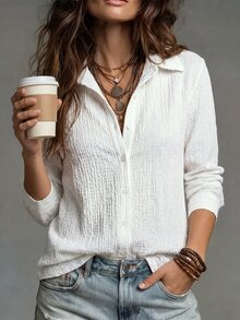 Glimmora Women's New Autumn/Winter Best-Selling Textured Casual Versatile Shirt - White - View 3