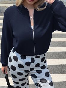 SHEIN EZwear 休閒百搭海軍藍短版大尺碼夾克 - 藏蓝色 - 查看 1