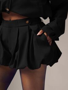 Denimoi Bubble Hem Shorts Fashion Shorts Fashionable Fall Outfits Autumn Style Office Wear Streetwear - Dark Grey - View 1