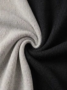 Solivie Gaun Rajut Lengan Panjang Bahu Longgar Motif Blok Warna Hitam & Putih untuk Wanita Musim Gugur - Hitam dan Putih - View 8