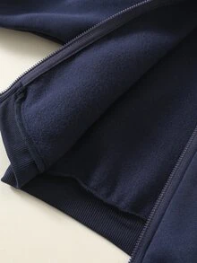 SHEIN 男女嬰兒適用，男嬰2件組秋冬加厚抓絨休閒可愛運動衫套裝，嬰兒冬季套裝，運動服，慢跑褲 - 藏蓝色 - 查看 7
