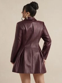 SHEIN BAE CURVE 大尺碼女款酒紅色PU皮革西裝洋裝 - 酒紅色 - 查看 2