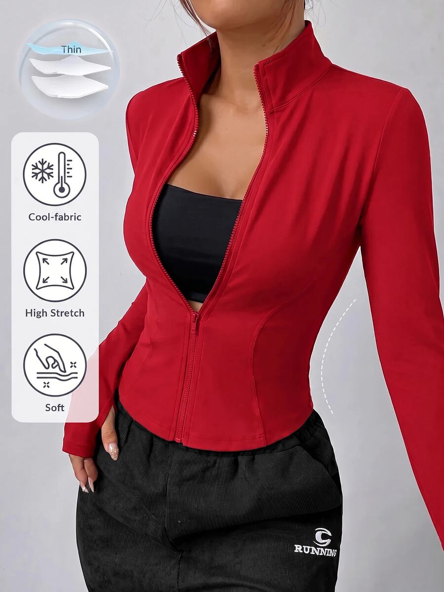 SHEIN EZwear 女款黑色針織防紫外線外套,適合秋冬穿著 - 紅色 - 查看 1