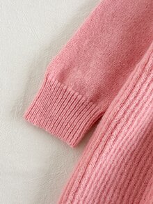 SHEIN Vintaside Kids 女童針織毛衣洋裝，幼兒秋冬新款，可愛活潑，展現充滿活力偶像風個性，面料柔軟舒適，適合秋冬穿著，耐穿耐穿，適用於居家、旅行、玩耍、商務及各種節日派對等場合 - 粉色 - 查看 3