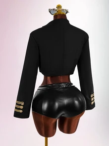 Amplova Women's Long Sleeve Casual Napoleon Cropped Jacket - Black - View 12