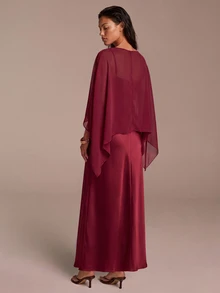 COSMINA Women's Solid Color High-Low Hem Top And Camisole Dress Elegant 2 Pieces Set Wedding Dinner Burgundy Red Autumn - Burgundy - View 3