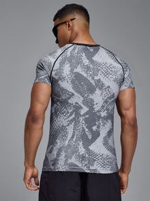 Musero Sport Printed Seamless Crew Neck Tshirt Raglan Sleeve Spring Summer Sports Activewear - Black - View 4