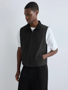 Merionis Men's Solid Color Zipper Front Casual Vest - Black - View 4