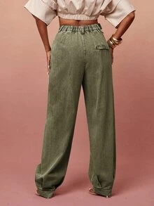 Vixey Women's Fashion Ruched Tapered Leg Jeans - Olive Green - View 5