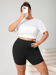 SHEIN CURVE+ 2件組大尺碼簡約百搭純色緊身內搭短褲 - 彩色 - 查看 7